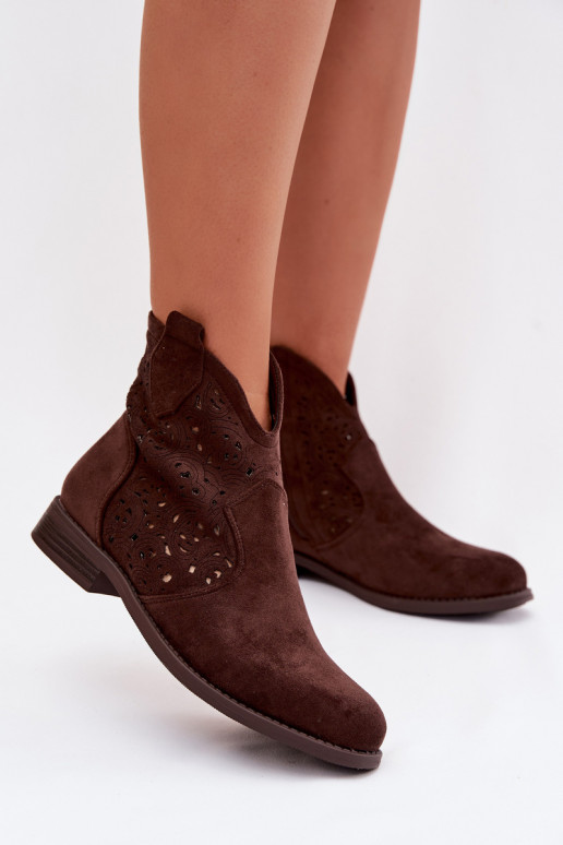 Stivaletti da donna con tacco largo S.Barski HY61-8026 color cioccolato