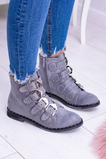 Stivaletti grigi Lu Boo Virginia Rock Star con borchie e fibbie in camoscio