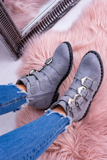 Lu Boo colore grigio Stivali Virginia Rock Star con rivetti con fibbie dalla pelle scamosciata 2