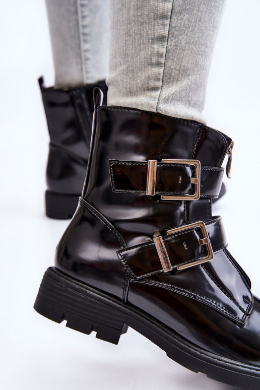 Femminile riscaldamento Stivali con tacchi larghi con cerniere colore nero Joshie