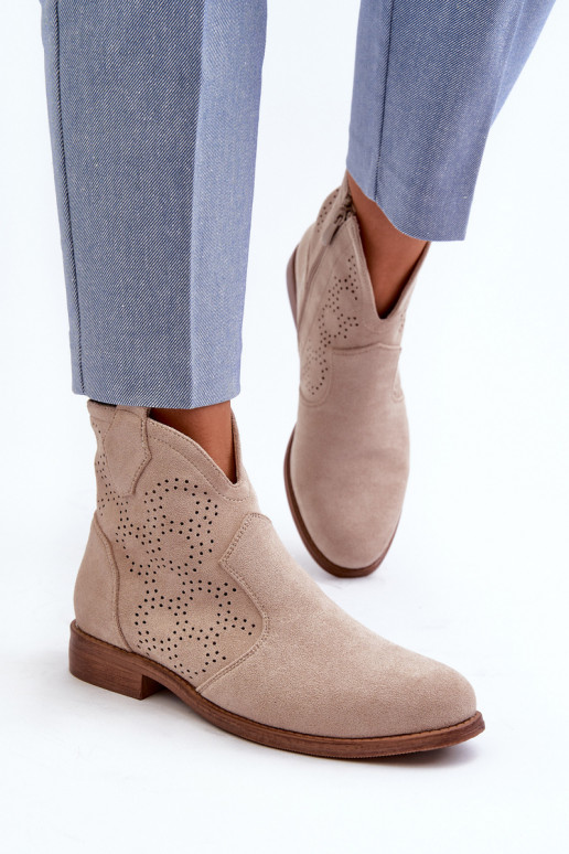 Stivali traforati Femminile con tacchi larghi colore avorio S.Barski HY66-151