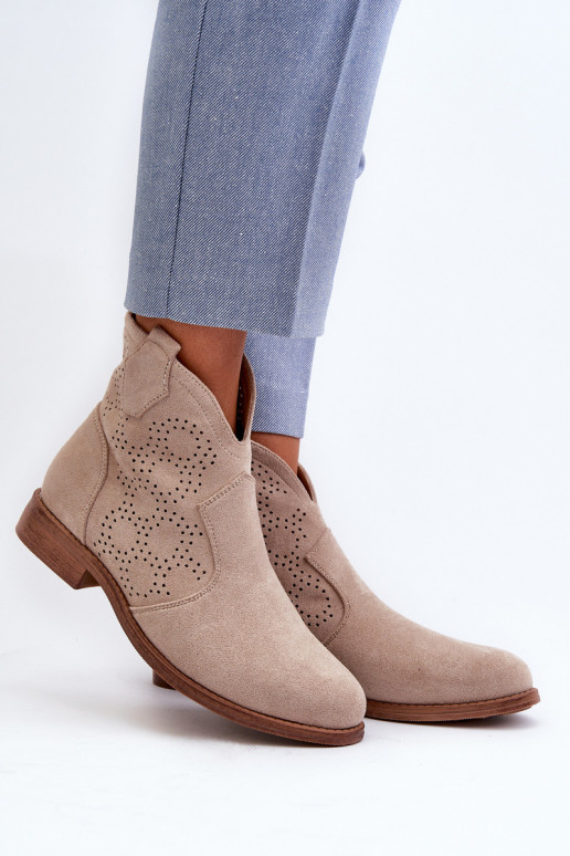 Stivali traforati Femminile con tacchi larghi colore avorio S.Barski HY66-151