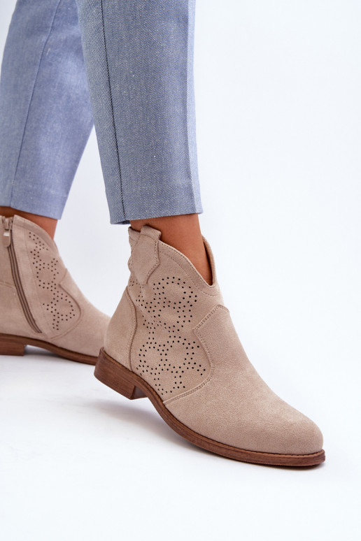 Stivali traforati Femminile con tacchi larghi colore avorio S.Barski HY66-151