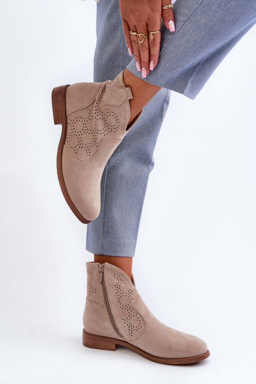 Stivali traforati Femminile con tacchi larghi colore avorio S.Barski HY66-151