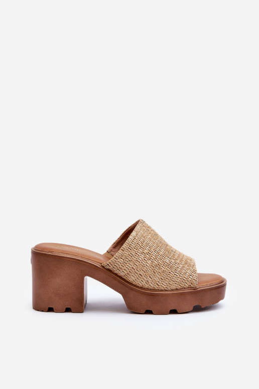 Pantofole da donna z Plecionką con i tacchi beige Titantha