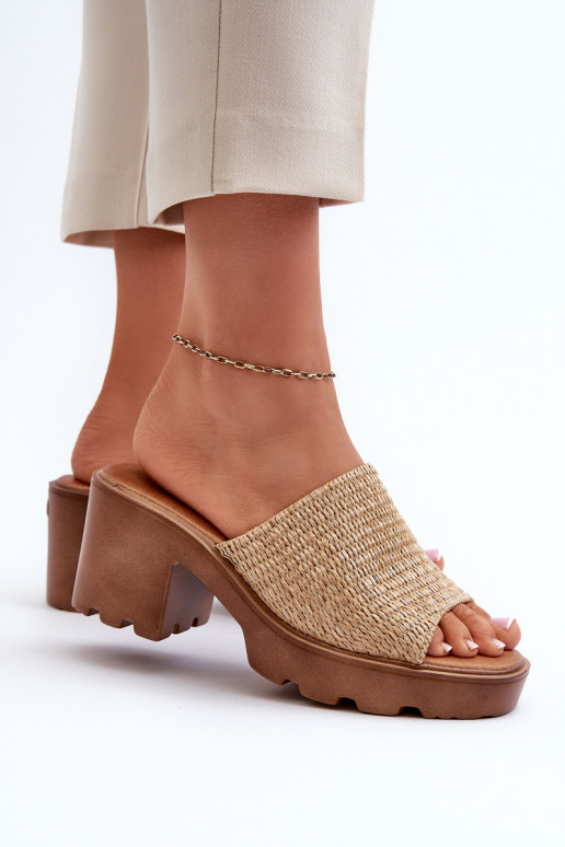 Pantofole da donna z Plecionką con i tacchi beige Titantha