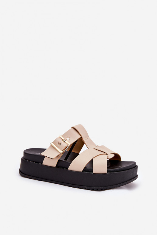 Pantofole da donna con una piattaforma con strisce I con fibbie beige Elimessa