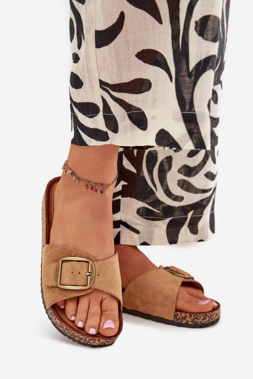 Pantofole da donna con fibbie con una piattaforma colore marrone Zavira