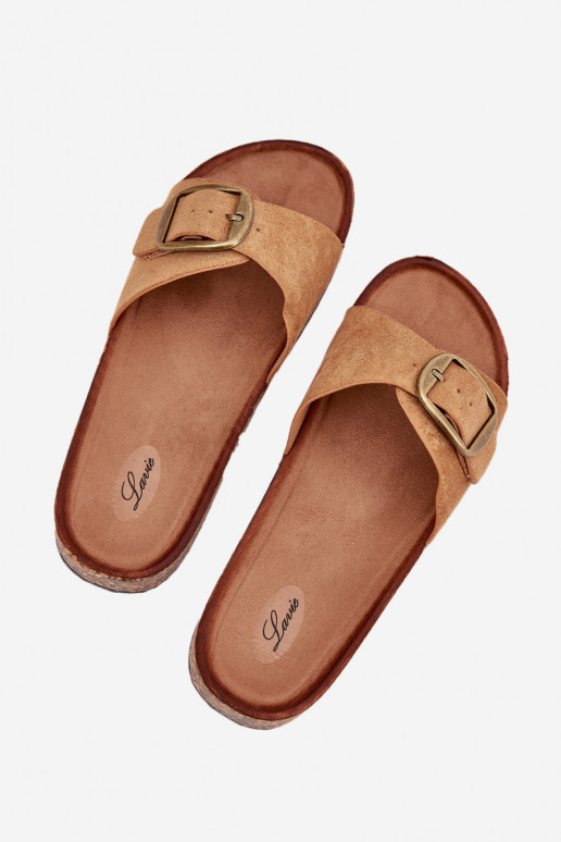 Pantofole da donna con fibbie con una piattaforma colore marrone Zavira