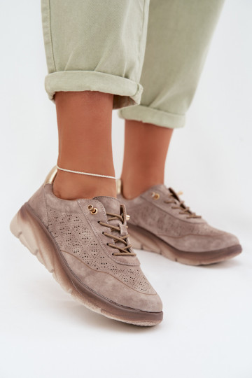 Pelle Scarpe modello sneakers Femminile con elementi traforati Sergio Leone SP-002 colore grigio 2