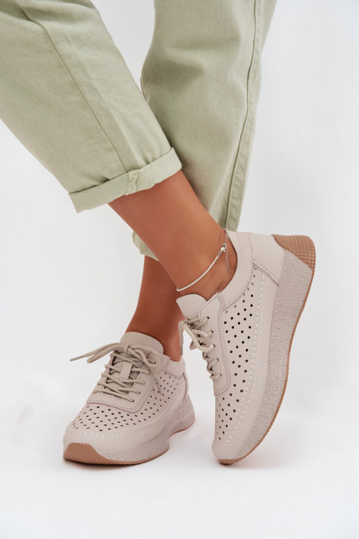 Pelle scarpe Scarpe modello sneakers Femminile con elementi traforati Sergio Leone SP-013 colore grigio