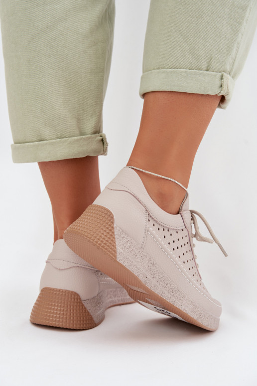 Pelle scarpe Scarpe modello sneakers Femminile con elementi traforati Sergio Leone SP-013 colore grigio