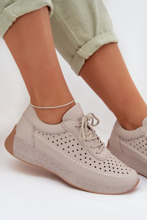 Pelle scarpe Scarpe modello sneakers Femminile con elementi traforati Sergio Leone SP-013 colore grigio