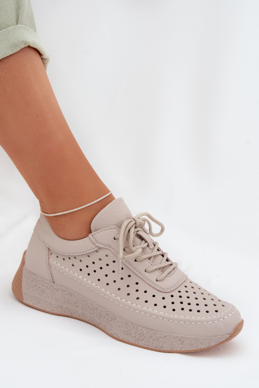 Pelle scarpe Scarpe modello sneakers Femminile con elementi traforati Sergio Leone SP-013 colore grigio