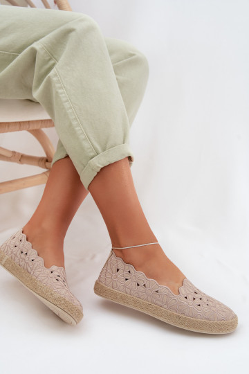 Espadrillas con elementi traforati con fiori beige Merivelle