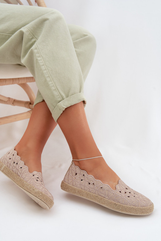 Espadrillas con elementi traforati con fiori beige Merivelle
