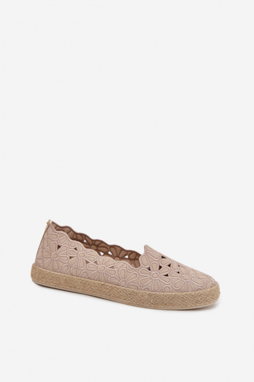 Espadrillas con elementi traforati con fiori beige Merivelle