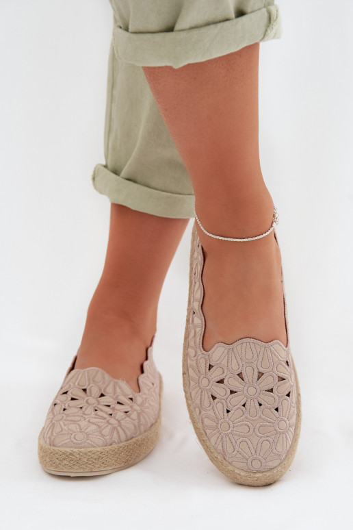 Espadrillas con elementi traforati con fiori beige Merivelle