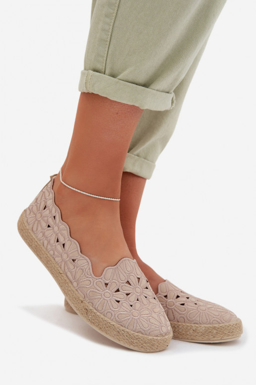 Espadrillas con elementi traforati con fiori beige Merivelle
