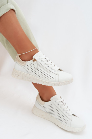 Pelle scarpe Scarpe modello sneakers Femminile con cerniere Bianco-colore dorato Kalorinne