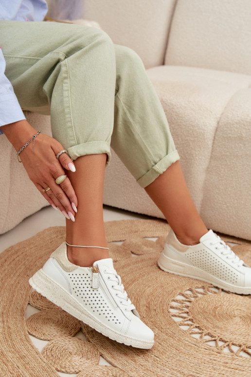 Pelle scarpe Scarpe modello sneakers Femminile con cerniere Bianco-colore dorato Kalorinne