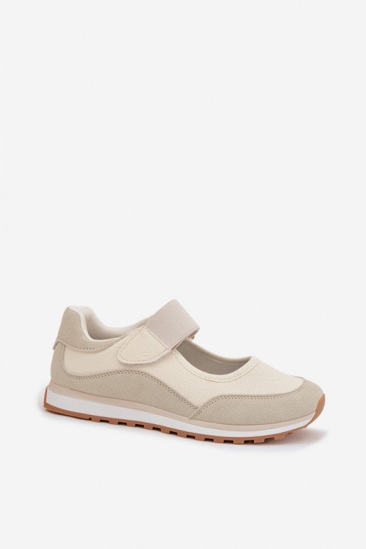 Scarpe dallo stile sportivo Femminile con chiusure adesive beige Aveliette