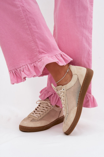Scarpe sportive da donna in camoscio con rete Zazoo N1142 sabbia