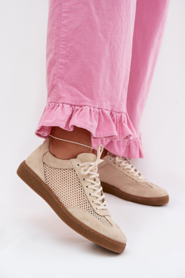 Scarpe sportive da donna in camoscio con rete Zazoo N1142 sabbia 2