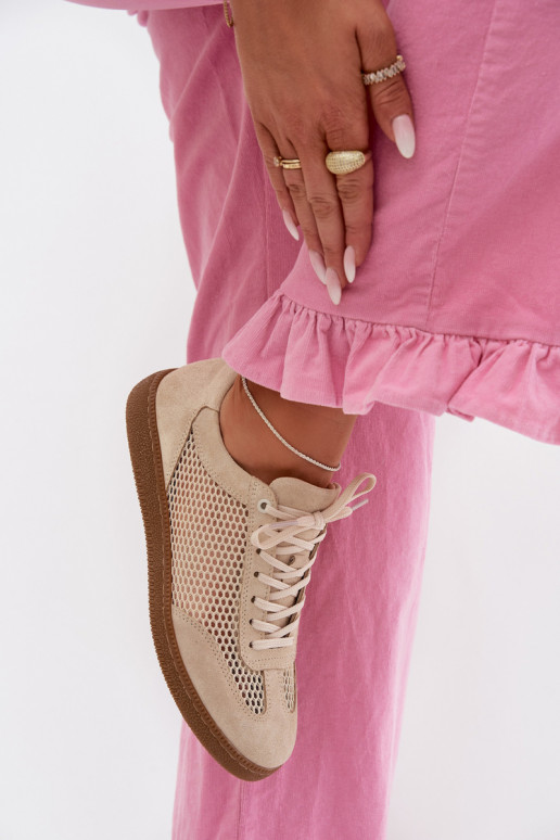 Pelle dalla pelle scamosciata Scarpe modello sneakers Femminile con rete Zazoo N1142 beige