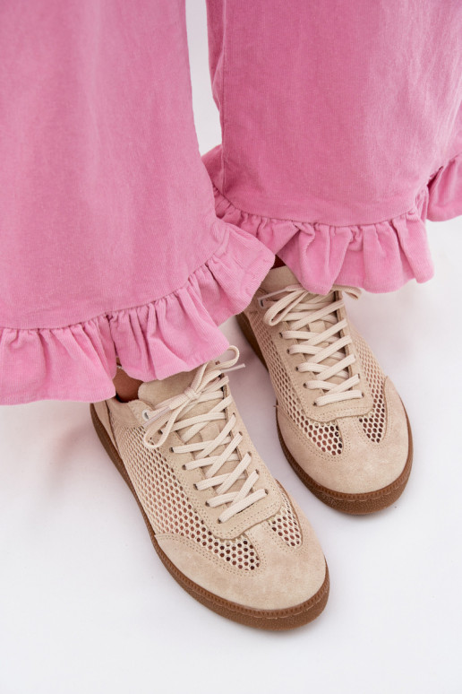 Pelle dalla pelle scamosciata Scarpe modello sneakers Femminile con rete Zazoo N1142 beige