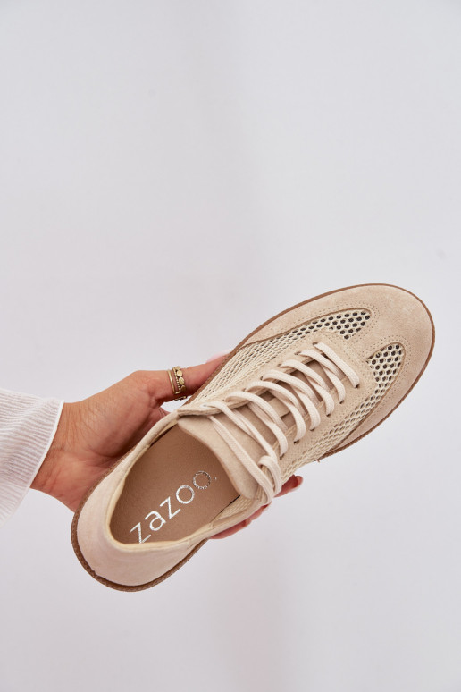 Pelle dalla pelle scamosciata Scarpe modello sneakers Femminile con rete Zazoo N1142 beige