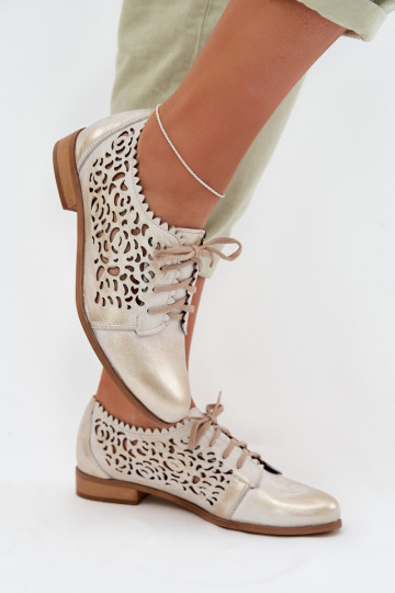Scarpe in pelle da donna con elementi traforati Zazoo 3195 oro