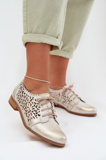 Scarpe in pelle da donna con elementi traforati Zazoo 3195 oro 2