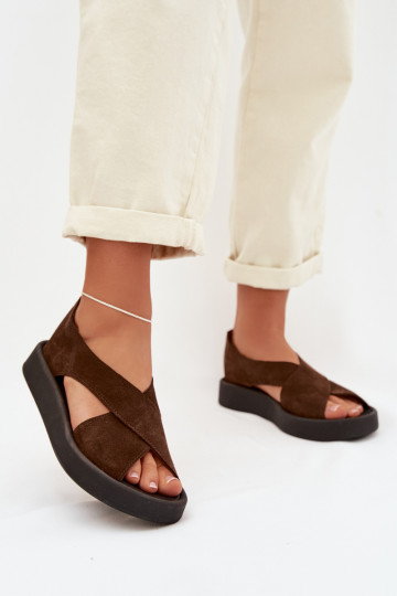 Sandali da donna in camoscio naturale Zazoo 3196 marrone