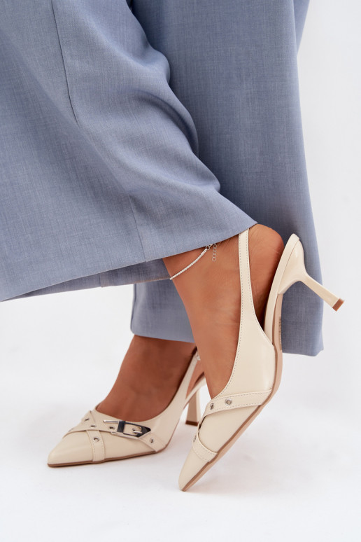 Sandali da donna con tacchi sottili con strisce I con fibbie beige Parina