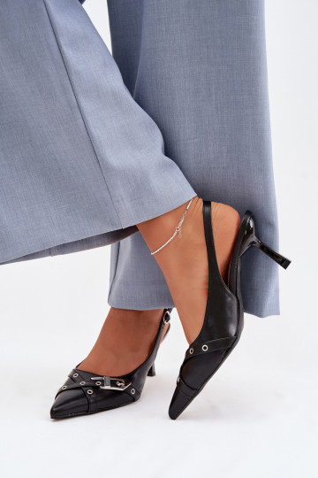 Sandali da donna con tacchi sottili con strisce I con fibbie colore nero Parina 2