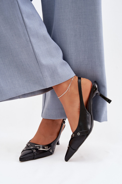 Sandali da donna con tacchi sottili con strisce I con fibbie colore nero Parina