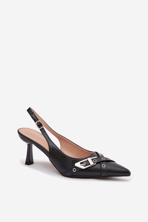 Sandali da donna con tacchi sottili con strisce I con fibbie colore nero Parina