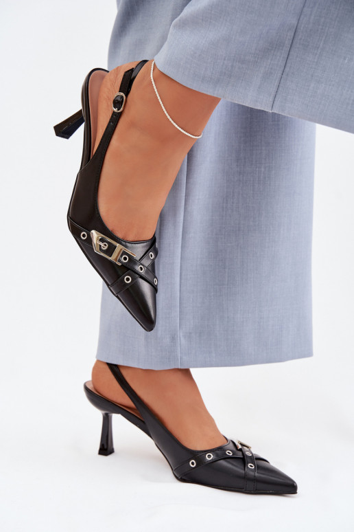 Sandali da donna con tacchi sottili con strisce I con fibbie colore nero Parina