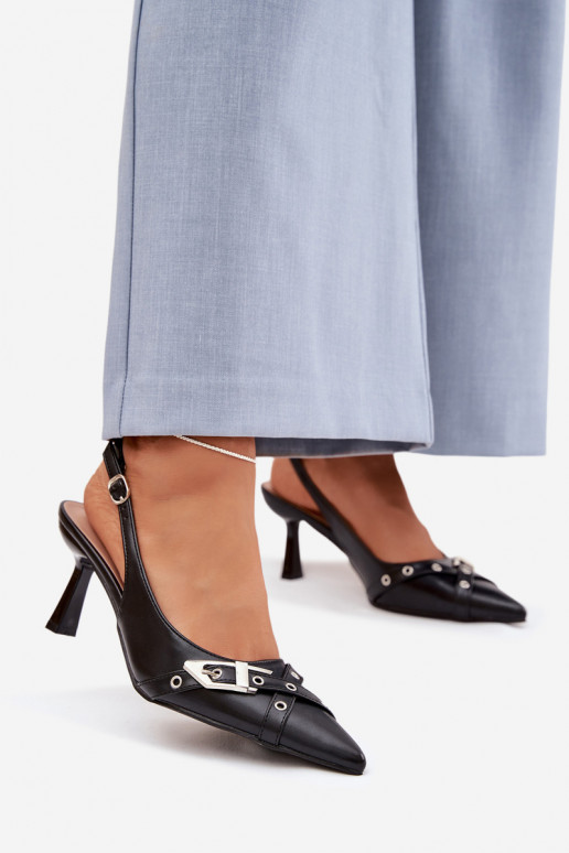 Sandali da donna con tacchi sottili con strisce I con fibbie colore nero Parina