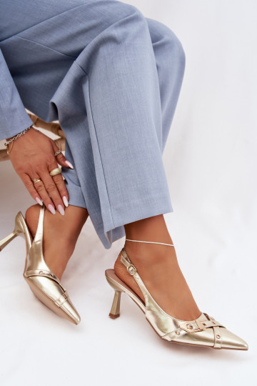 Parina sandali da donna color oro con tacchi sottili e cinghie