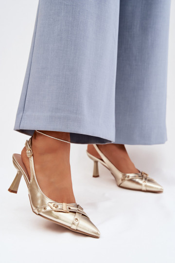 Parina sandali da donna color oro con tacchi sottili e cinghie 2