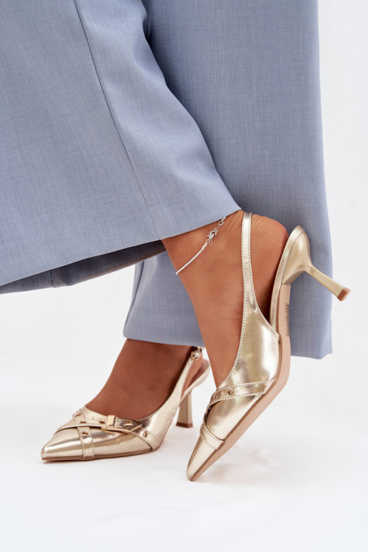 Sandali da donna con tacchi sottili con strisce I con fibbie colore dorato Parina