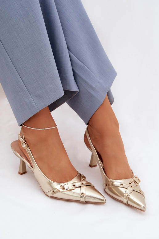 Sandali da donna con tacchi sottili con strisce I con fibbie colore dorato Parina