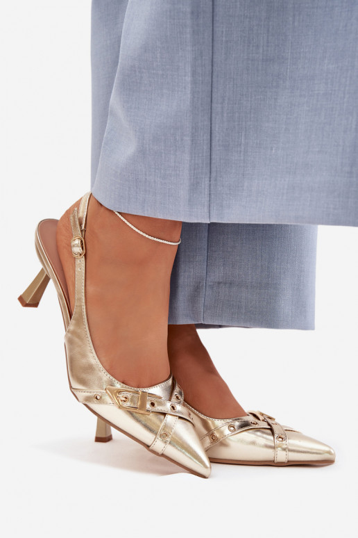 Sandali da donna con tacchi sottili con strisce I con fibbie colore dorato Parina