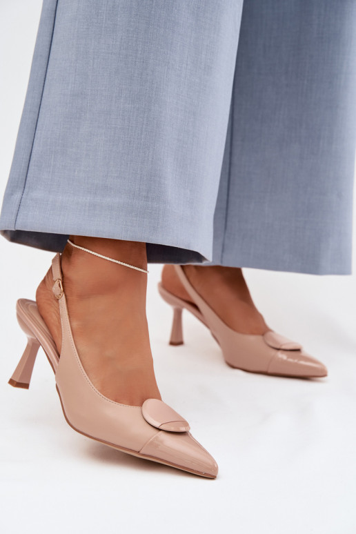 Sandali da donna con tacchi sottili Con decorazioni Detalem beige Deveriae