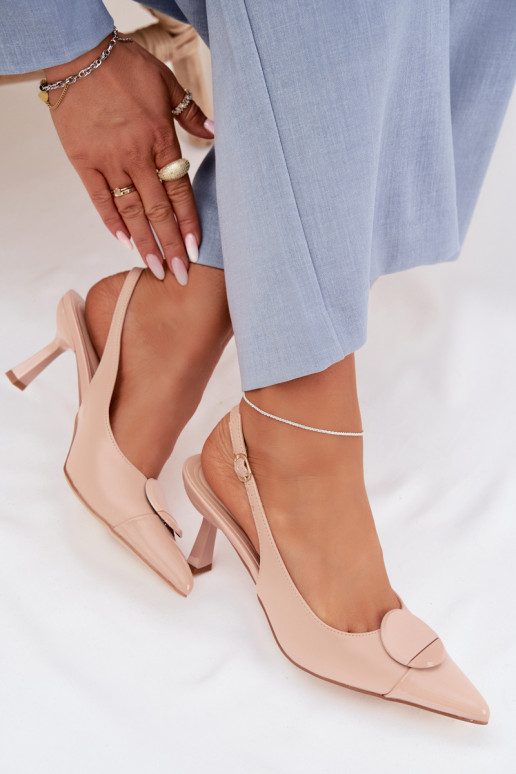 Sandali da donna con tacchi sottili Con decorazioni Detalem beige Deveriae