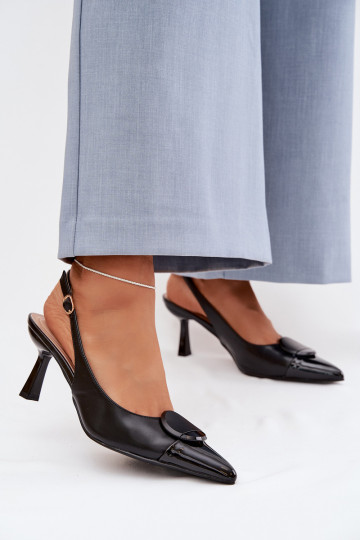 Sandali da donna con tacchi sottili Con decorazioni Detalem colore nero Deveriae 2