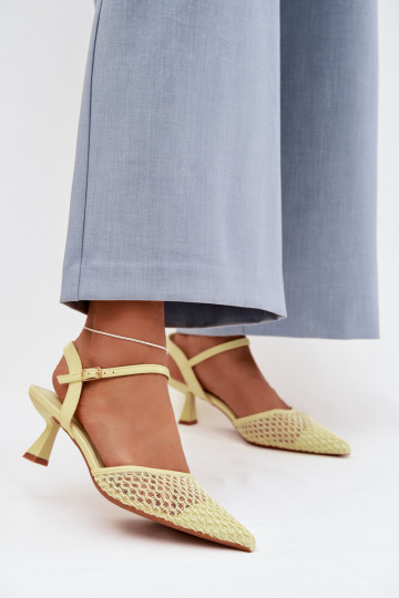 Sandali da donna con i tacchi con rete colore giallo Brilora 2