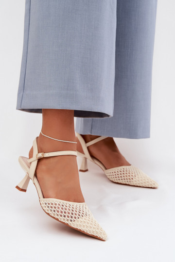 Sandali da donna con i tacchi con rete colore avorio Brilora